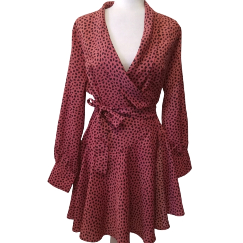 She + Sky wrap mini dress. Red and black. Large NWT